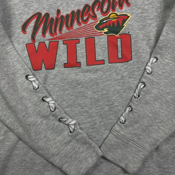 Minnesota‎ Wild Crewneck Sweater Gray Hockey Laces Sweatshirt NHL Size Small - Picture 2 of 7